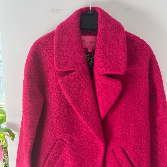 Betsey Johnson Pink Teddy Wool Peacoat Size Medium - Picture 2 of 6